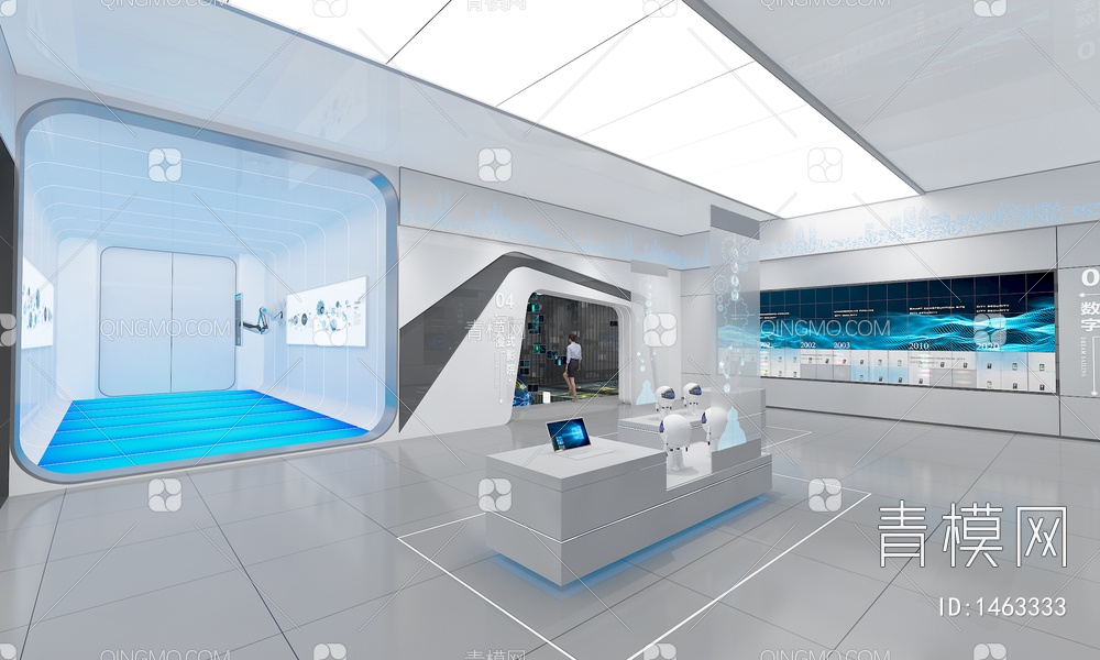 数字科技展厅 智能机器人 数字机械沙盘 产品展示柜 荣誉柜3D模型下载【ID:1463333】