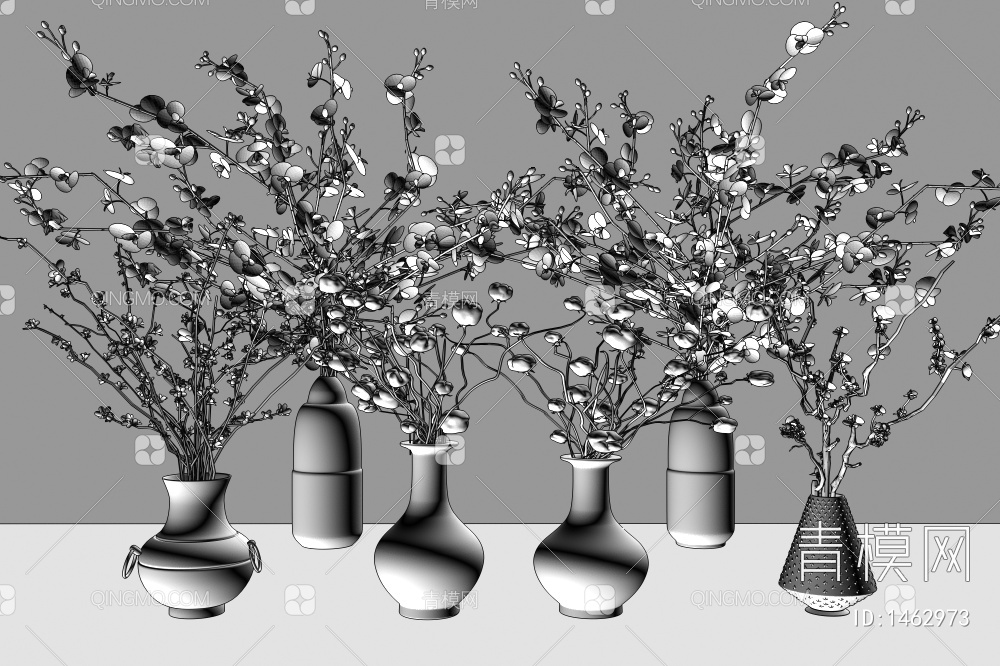花瓶花卉干枝组合3D模型下载【ID:1462973】