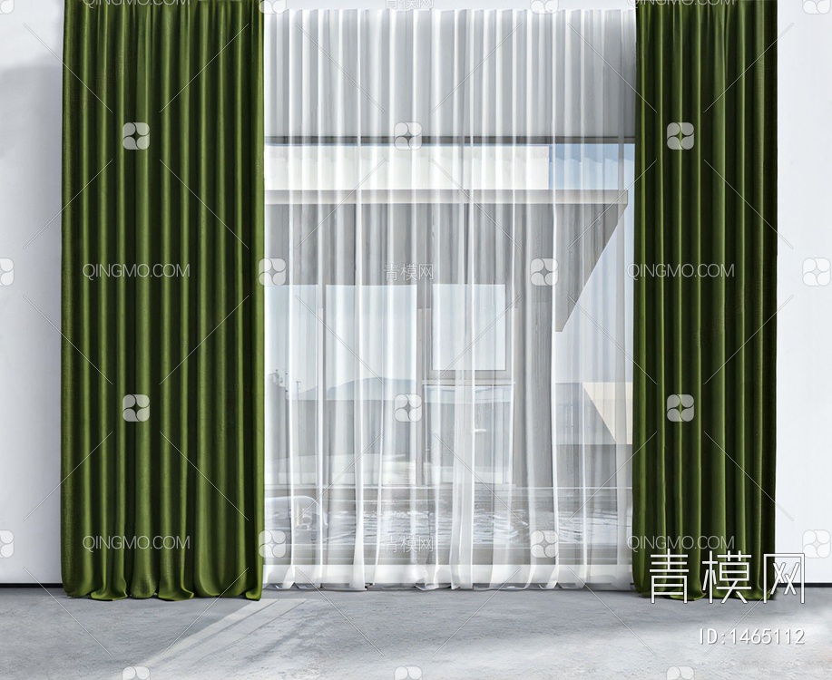 绿色窗帘 窗纱SU模型下载【ID:1465112】