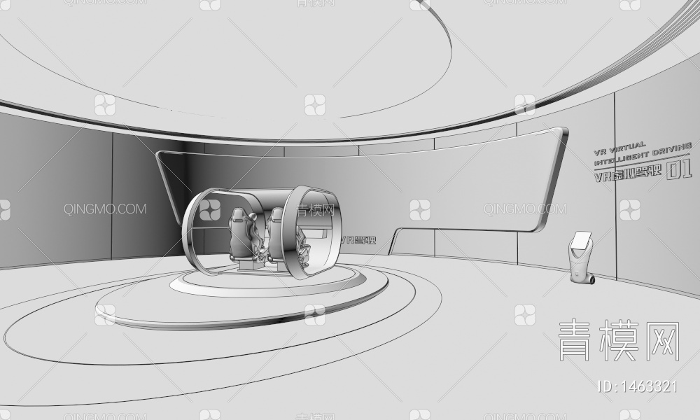 VR虚拟驾驶展厅 互动触摸一体机 LED拼接大屏 VR设备3D模型下载【ID:1463321】