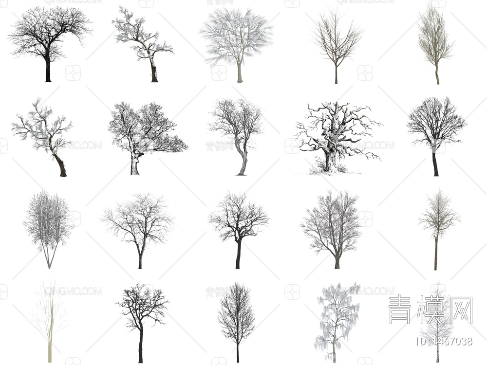 冬景树木 景观树 落叶树SU模型下载【ID:1467038】
