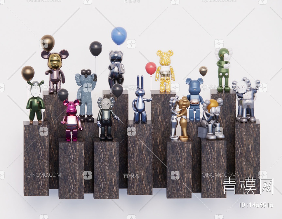 雕塑 摆件 KAWS玩偶 动物雕塑摆件 卡通雕塑摆件SU模型下载【ID:1466516】