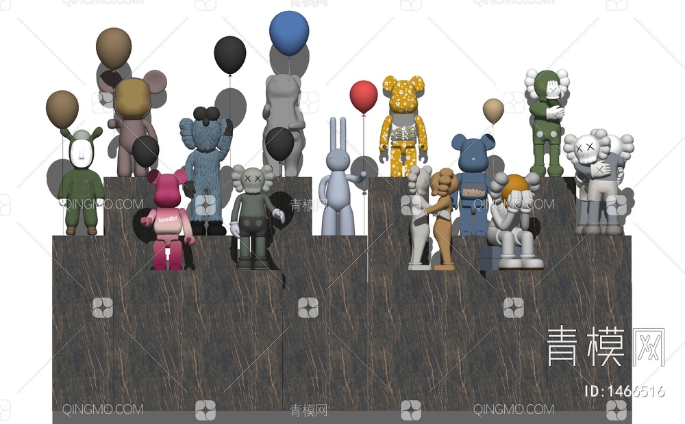 雕塑 摆件 KAWS玩偶 动物雕塑摆件 卡通雕塑摆件SU模型下载【ID:1466516】