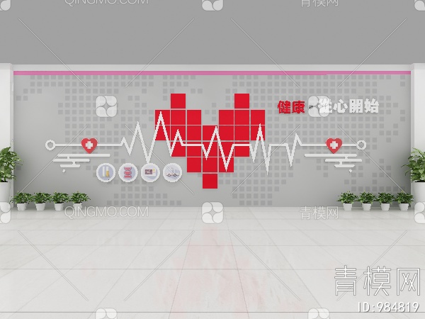 医院文化墙，宣传栏，背景墙3D模型下载【ID:984819】
