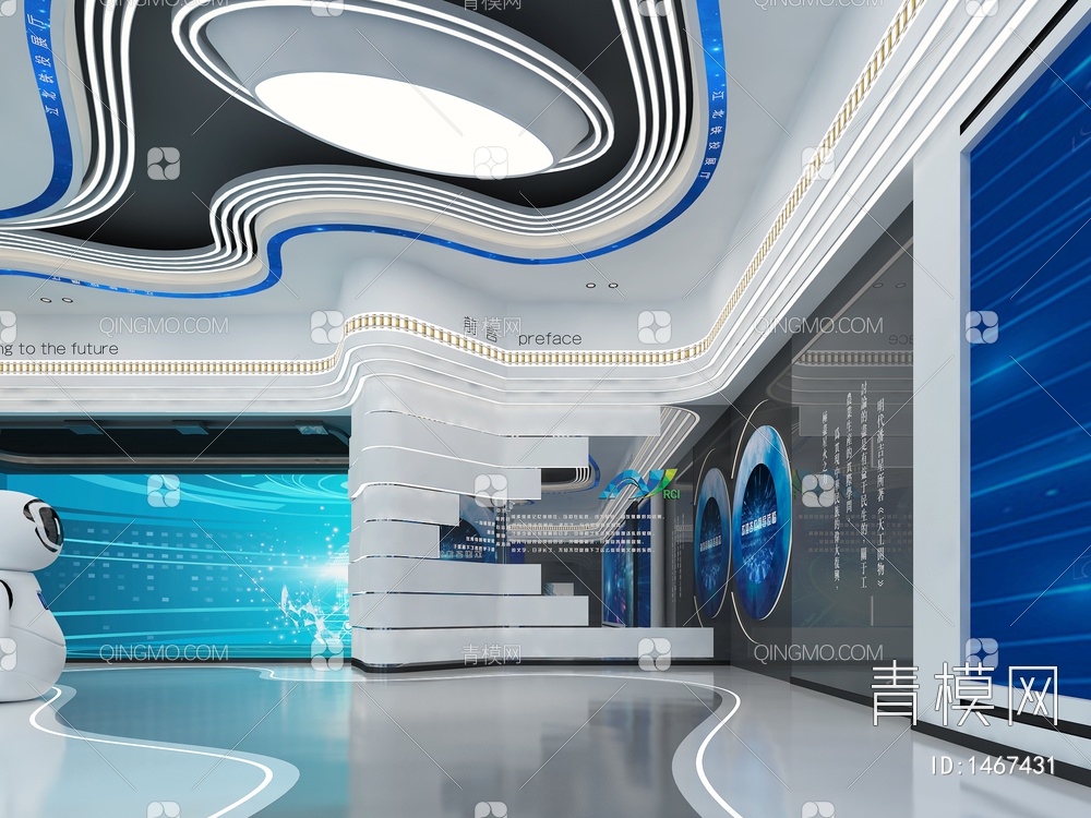 科技展厅 智能机器人 数字沙盘 滑轨魔屏 荣誉柜3D模型下载【ID:1467431】