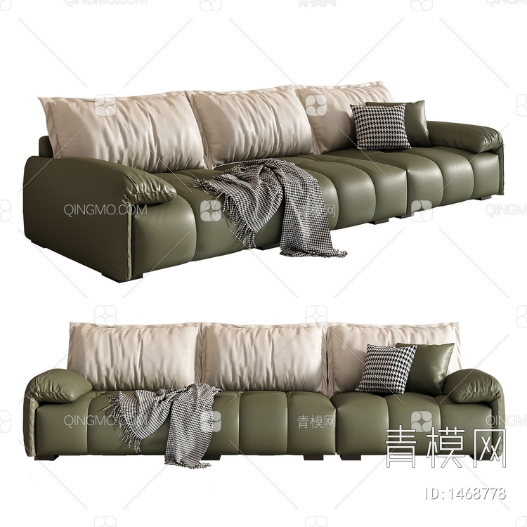 绿色沙发 软体沙发SU模型下载【ID:1468778】