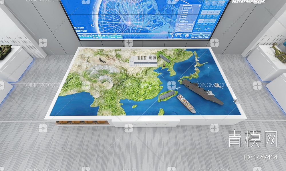 军事装备展厅 数字沙盘 LED拼接大屏 装备展示台 飞机坦克舰艇3D模型下载【ID:1467434】
