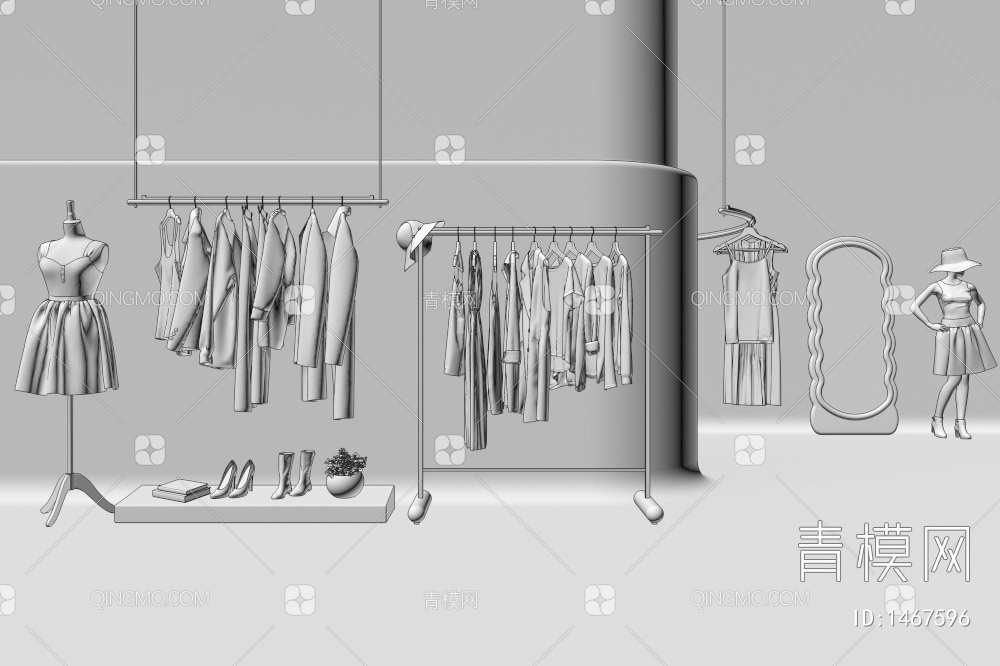 服装店 服装货架3D模型下载【ID:1467596】