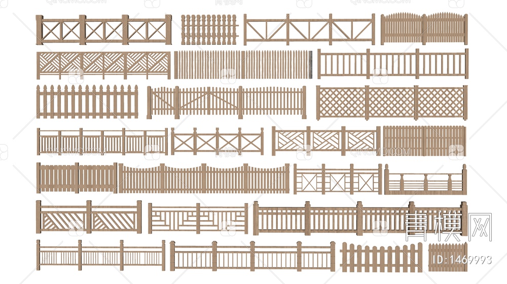 篱笆 木栅栏 木栏杆 围墙 护栏 围栏 木扶手SU模型下载【ID:1469993】