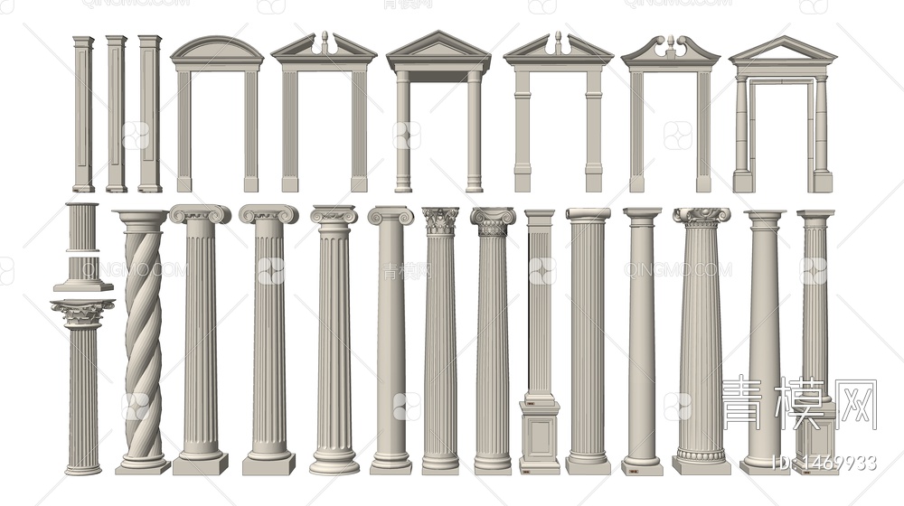 罗马柱  方形柱 圆形柱 装饰柱 石膏柱SU模型下载【ID:1469933】