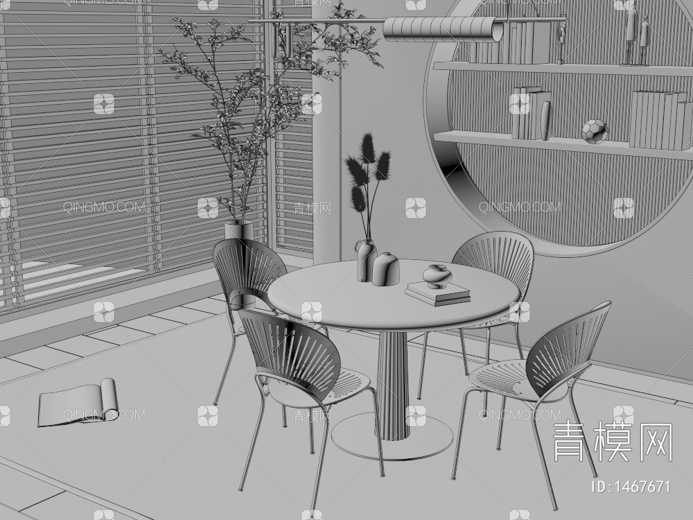 圆形餐桌 餐厅3D模型下载【ID:1467671】