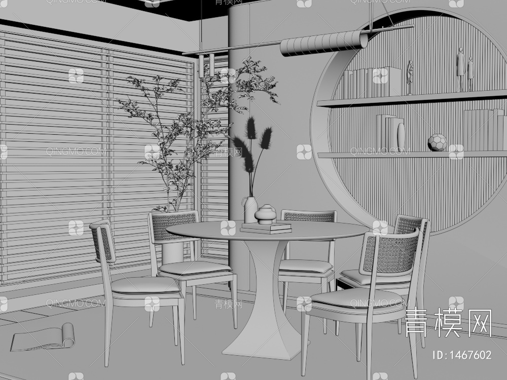 圆形餐桌 餐厅3D模型下载【ID:1467602】