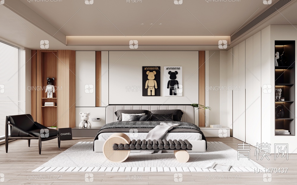 卧室 床具 单椅 衣柜3D模型下载【ID:1470437】