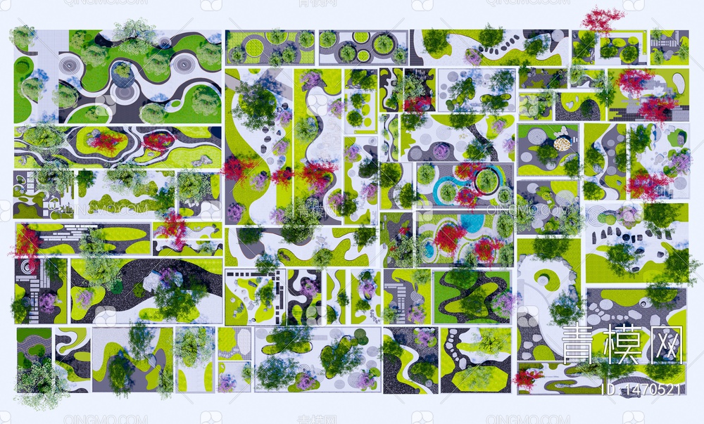 微地形 花园景观 庭院小品  绿化绿植带 枯山水 庭院景观 汀步 景石SU模型下载【ID:1470521】