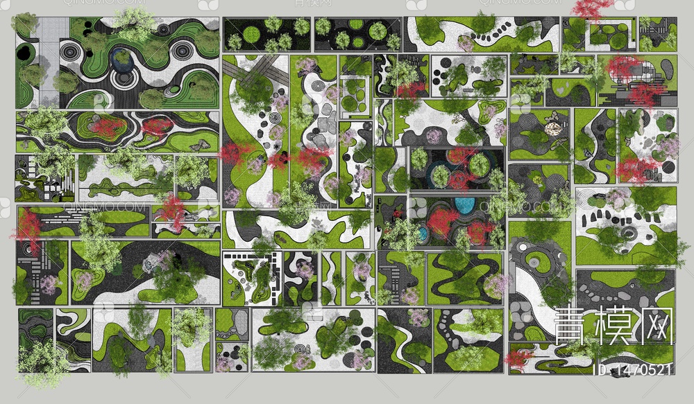 微地形 花园景观 庭院小品  绿化绿植带 枯山水 庭院景观 汀步 景石SU模型下载【ID:1470521】