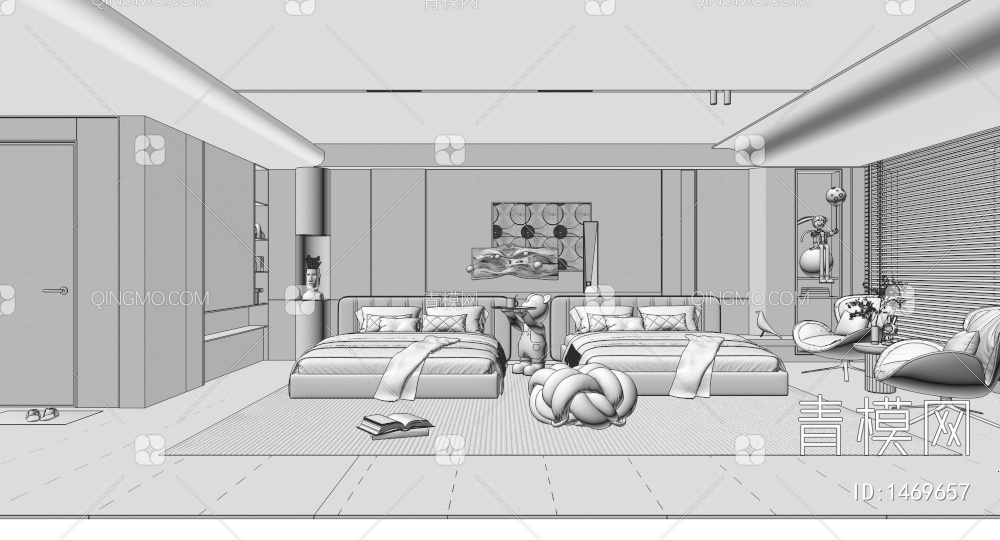 酒店客房 卫生间 床具 单椅3D模型下载【ID:1469657】
