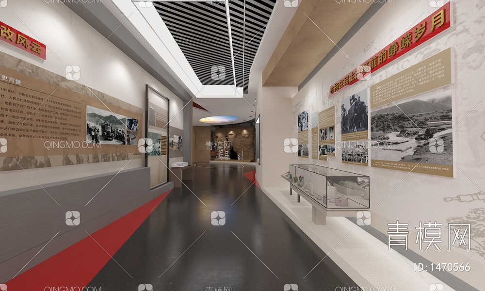 党建革命展厅 革命浮雕墙 玻璃展示柜 互动触摸一体机 历史文化3D模型下载【ID:1470566】