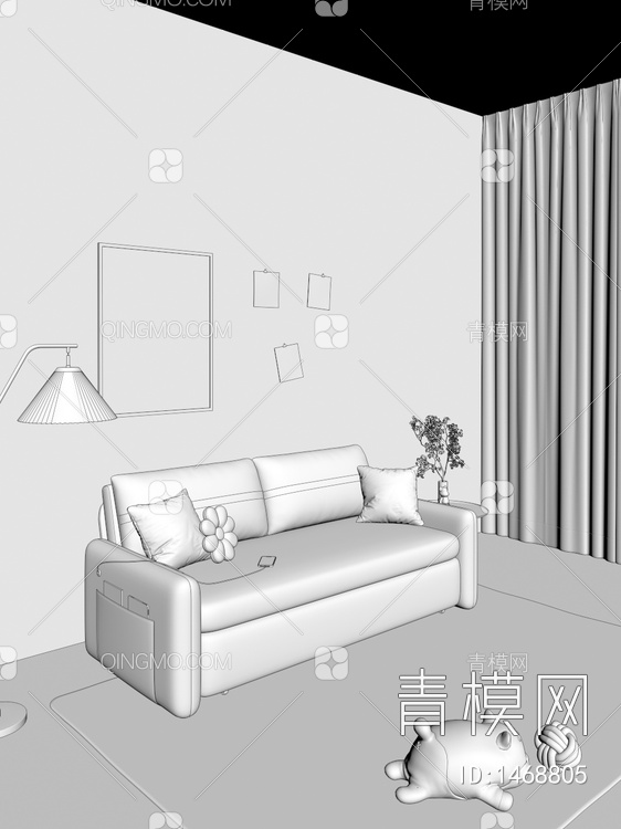 奶油风双人沙发3D模型下载【ID:1468805】