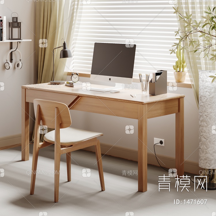 书桌椅组合 书桌 桌子 饰品 摆件3D模型下载【ID:1471607】