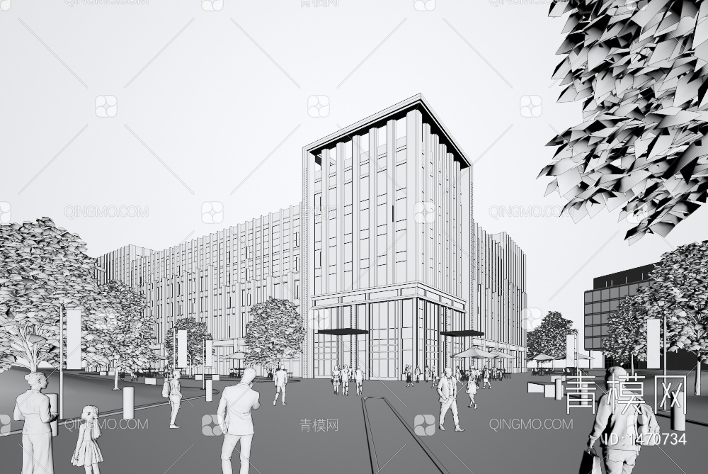 多层办公楼建筑+商业建筑综合体3D模型下载【ID:1470734】