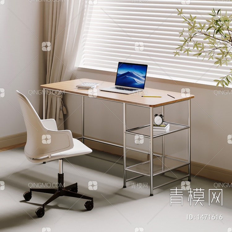 书桌椅组合 书桌 桌子 饰品 摆件3D模型下载【ID:1471616】
