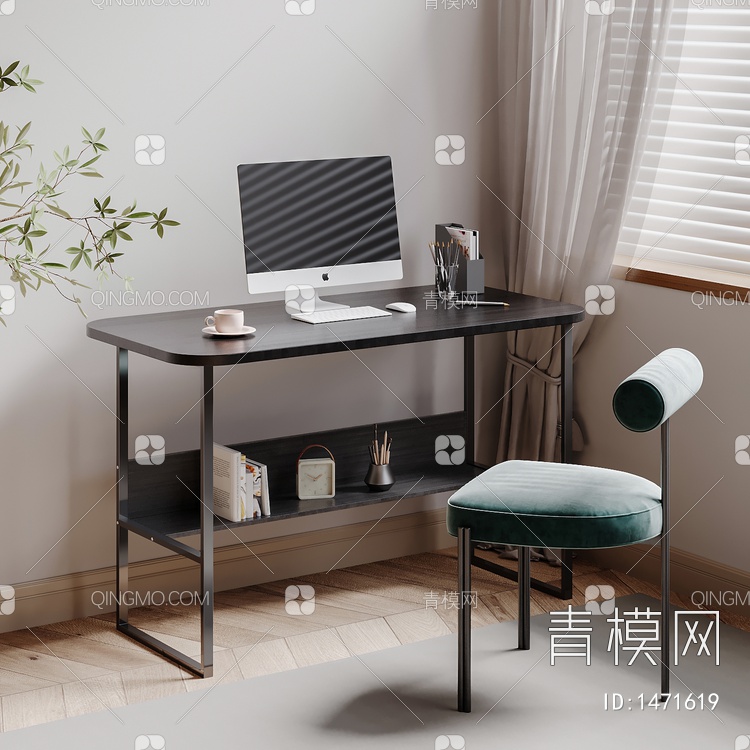书桌椅组合 书桌 桌子 饰品 摆件3D模型下载【ID:1471619】