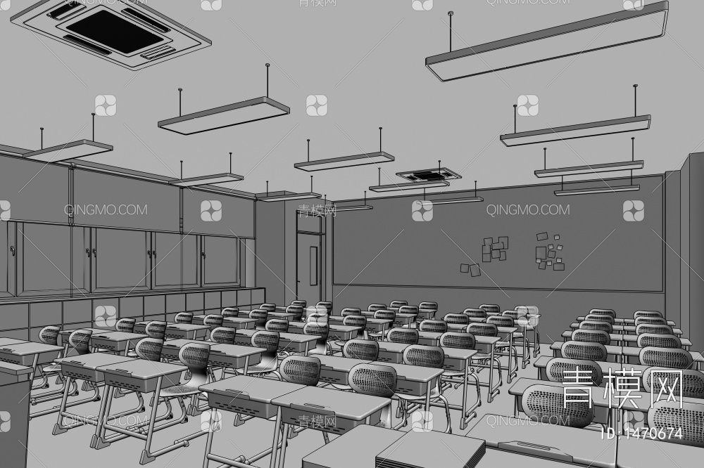 学校教室 课桌椅3D模型下载【ID:1470674】
