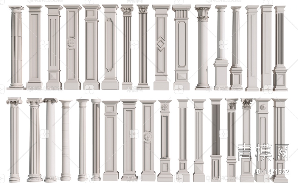 罗马柱  方形柱 圆形柱 装饰柱 石膏柱SU模型下载【ID:1471322】