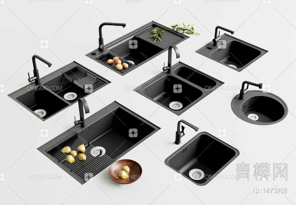 厨房嵌入式水槽 洗菜盆 水龙头SU模型下载【ID:1473902】