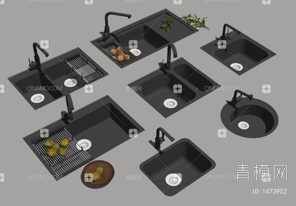 厨房嵌入式水槽 洗菜盆 水龙头SU模型下载【ID:1473902】