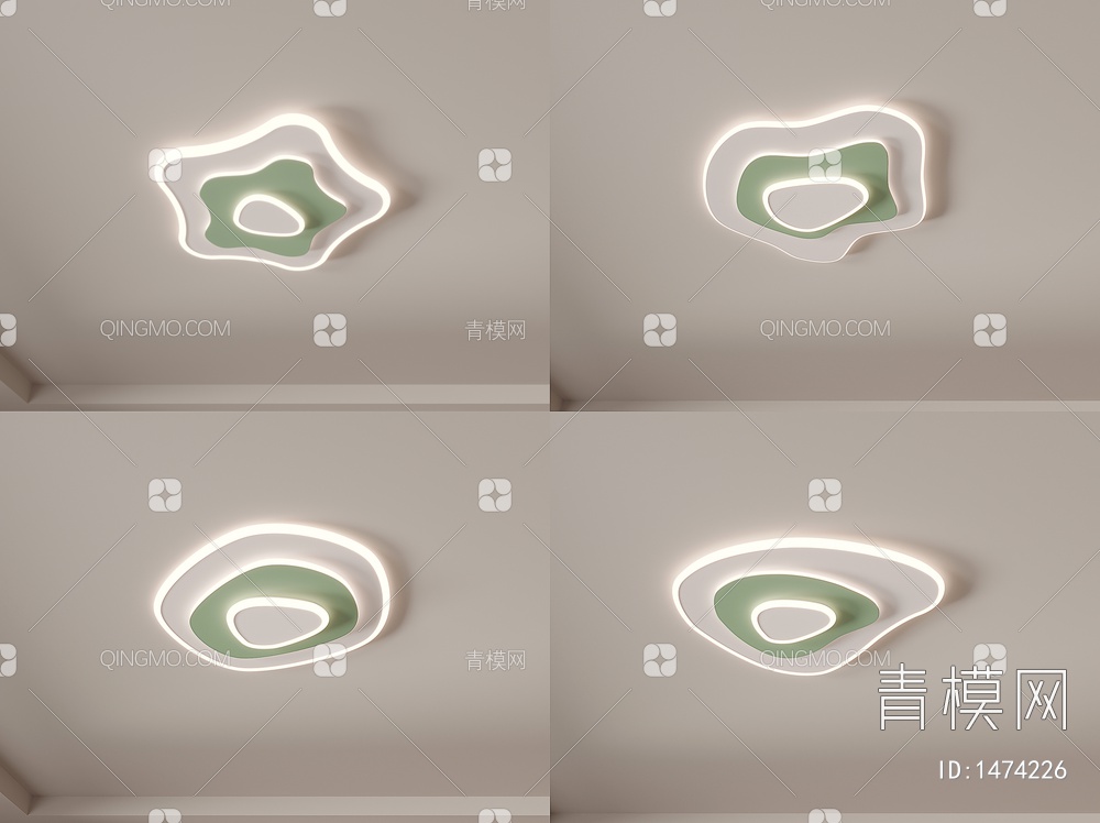 卧室灯  创意 奶油风 绿色新款极简儿童房吸顶灯组合-VR3D模型下载【ID:1474226】