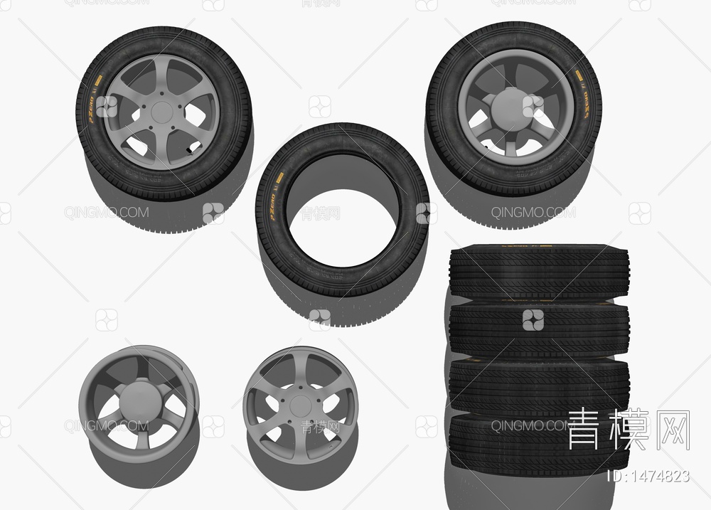 汽车不锈钢轮毂橡胶车轮SU模型下载【ID:1474823】
