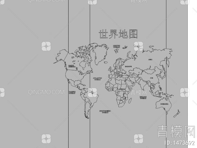 世界地图墙饰挂件 立体地图挂件3D模型下载【ID:1473692】