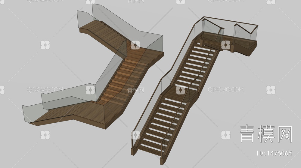 楼梯 玻璃楼梯 扶手楼梯SU模型下载【ID:1476065】