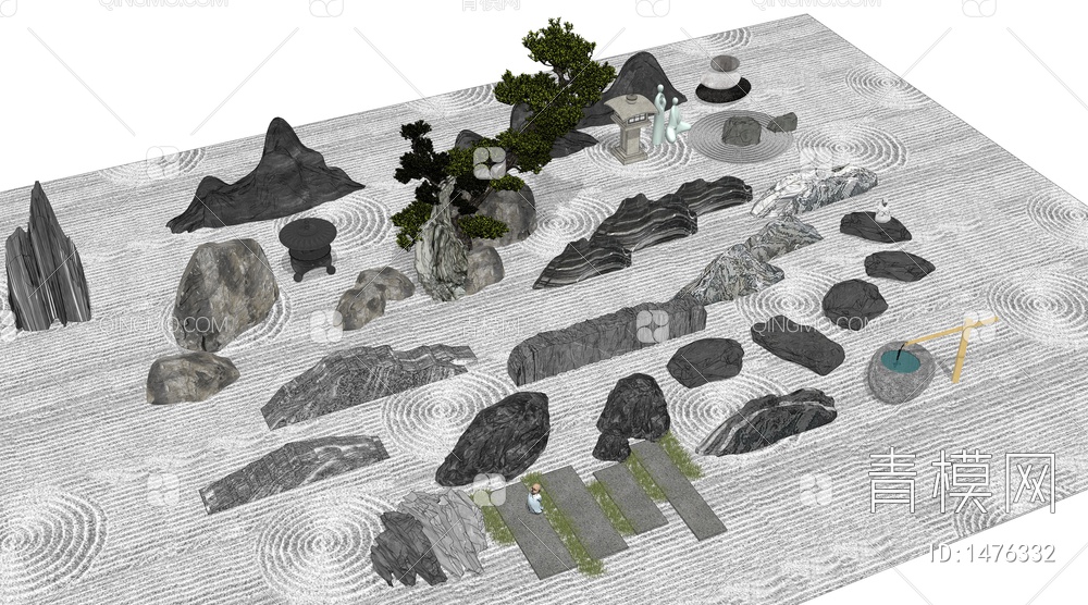 景观假山石头SU模型下载【ID:1476332】