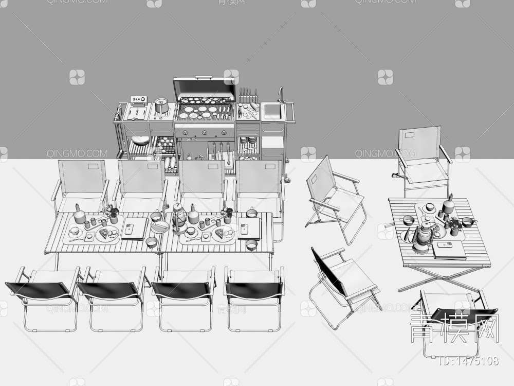露营桌椅 烧烤架3D模型下载【ID:1475108】