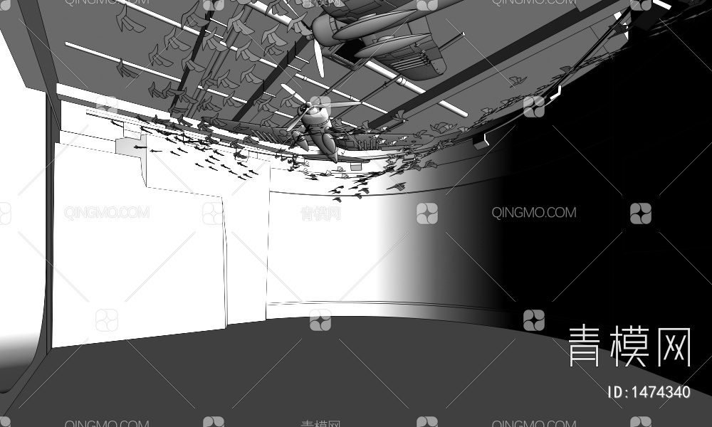 航空展厅 飞机 互动触摸屏3D模型下载【ID:1474340】