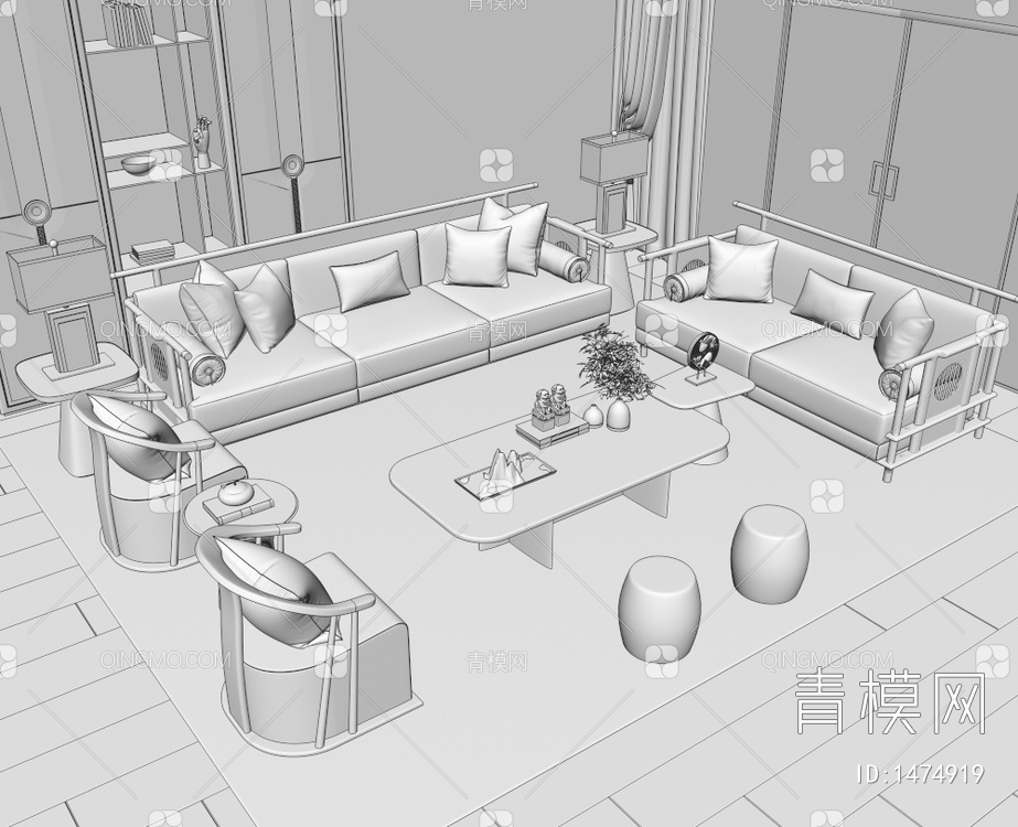 沙发茶几组合3D模型下载【ID:1474919】