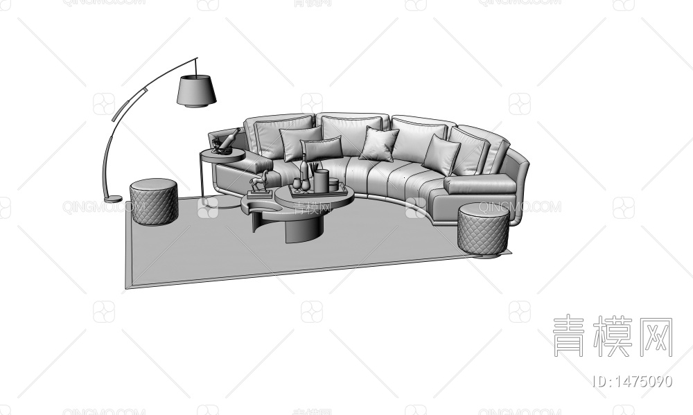 圆弧沙发茶几组合3D模型下载【ID:1475090】