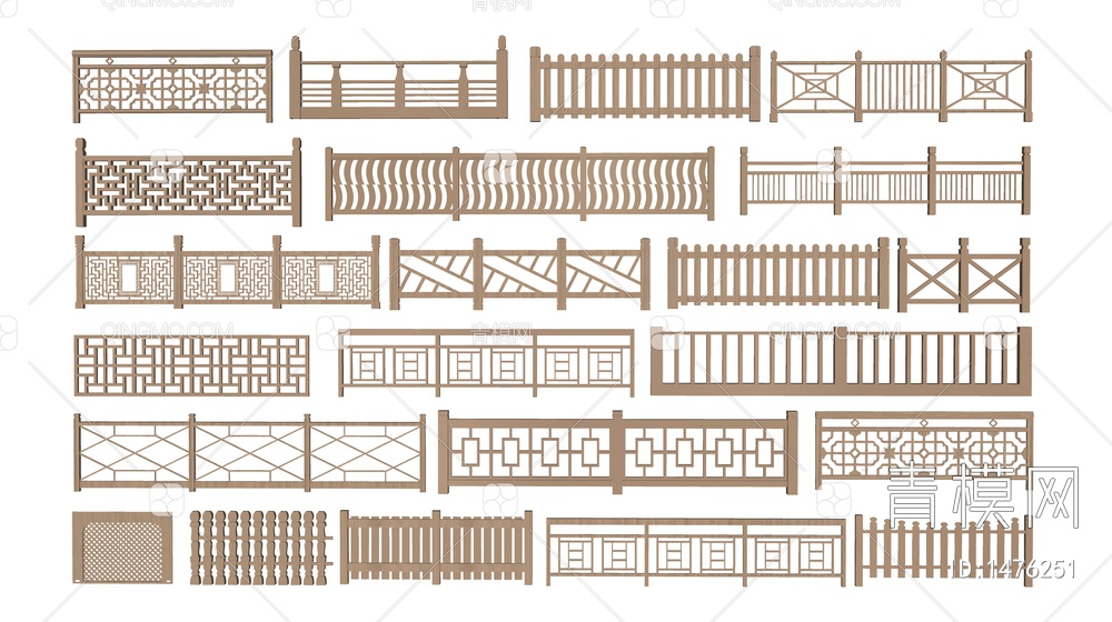 篱笆 木栅栏 木栏杆 围墙 护栏 围栏 木扶手SU模型下载【ID:1476251】