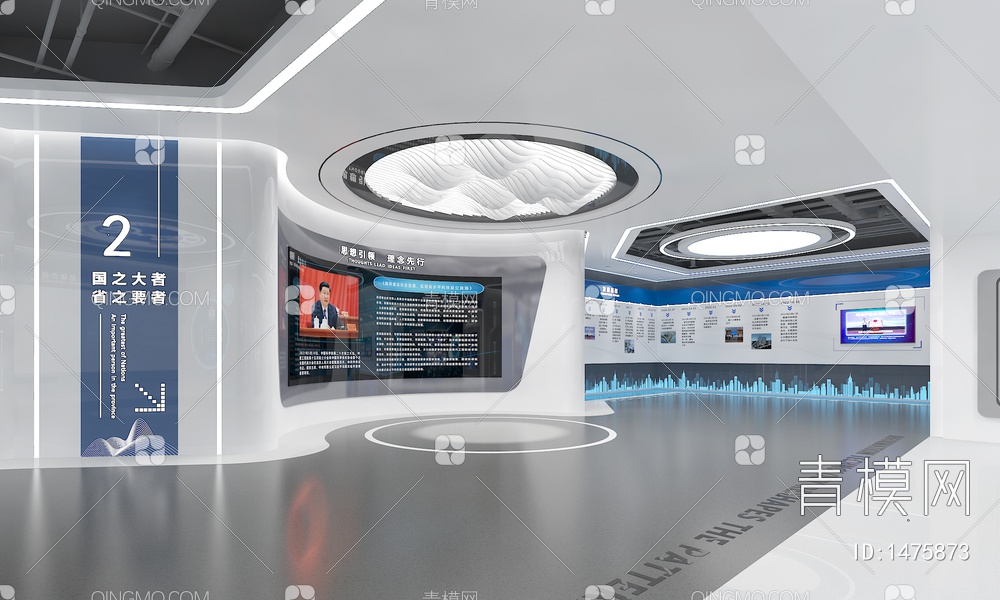 科技展厅 LED拼接大屏 互动触摸屏3D模型下载【ID:1475873】
