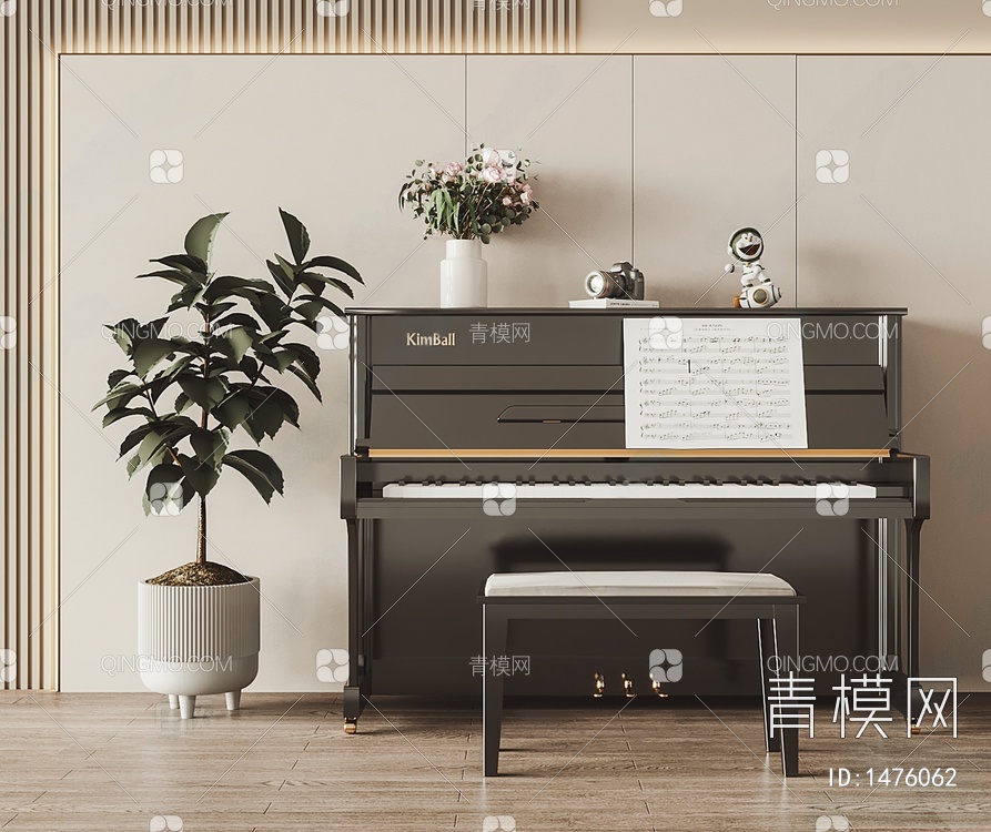 烤漆钢琴SU模型下载【ID:1476062】