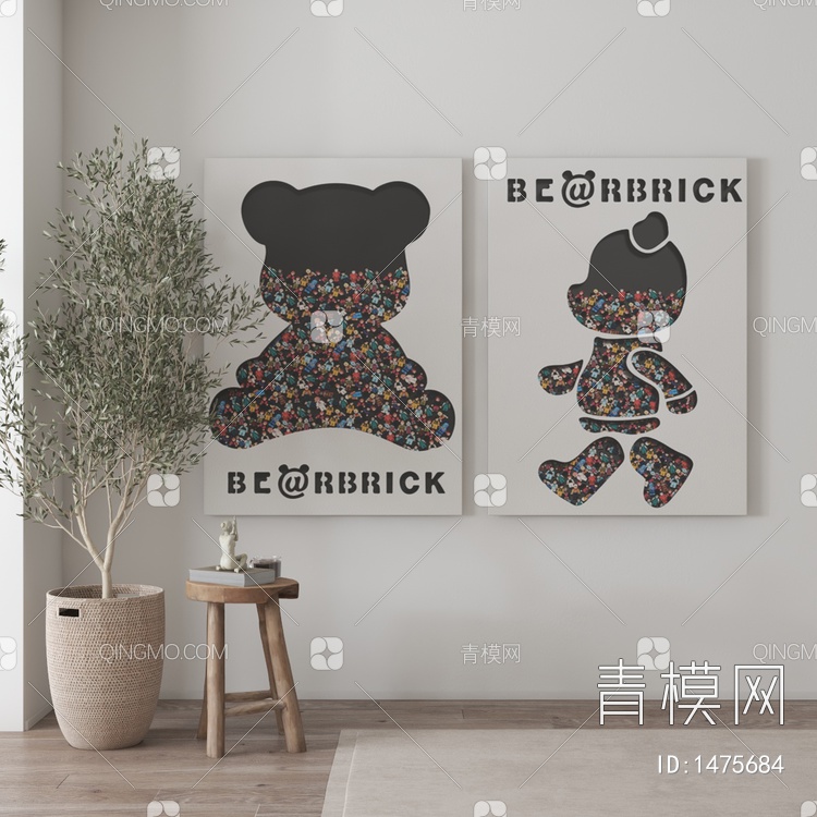 网红暴力熊挂画 装饰画3D模型下载【ID:1475684】