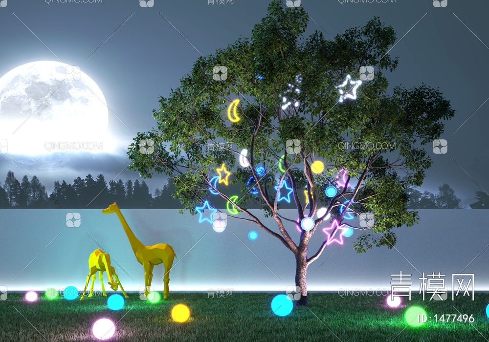 夜景景观树3D模型下载【ID:1477496】