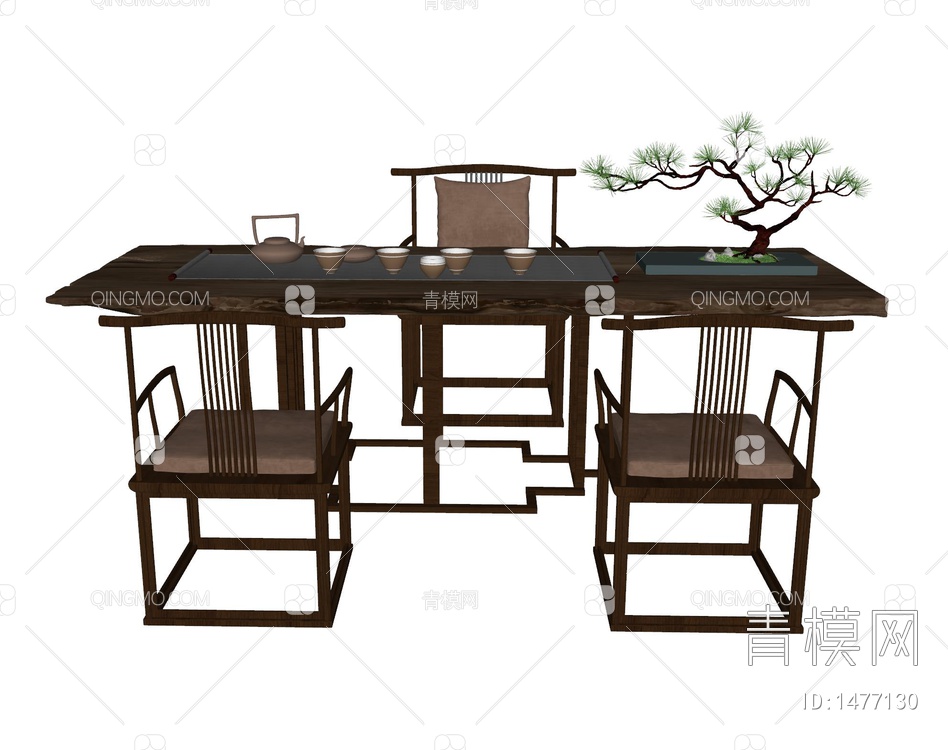 茶桌椅组合SU模型下载【ID:1477130】