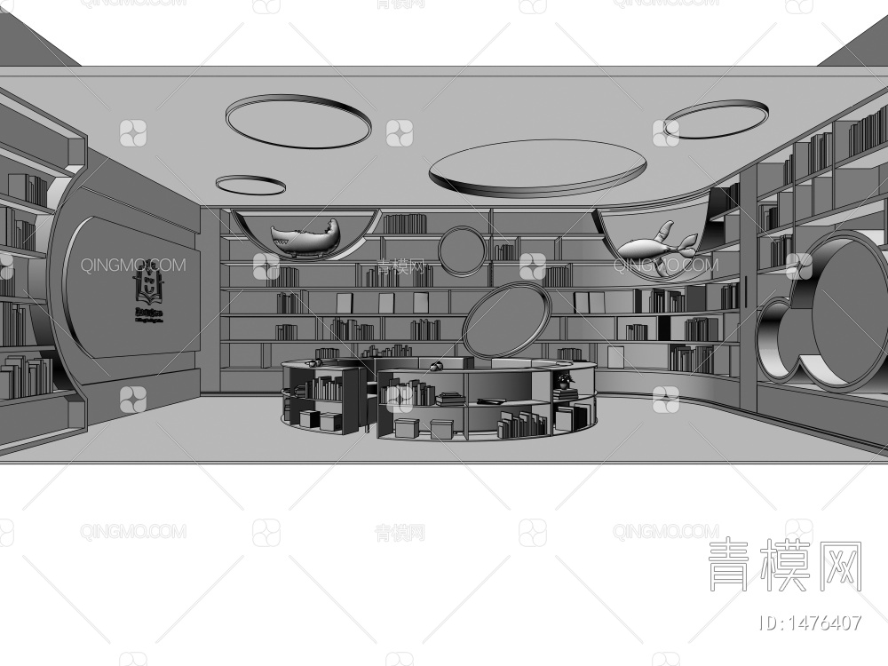 少儿阅览室 造型书柜 圆形中岛书柜 毛绒玩具3D模型下载【ID:1476407】