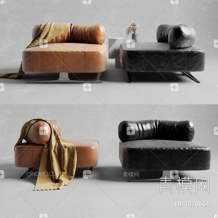 皮革沙发，单人沙发，休闲沙发，组合沙发SU模型下载【ID:1478654】
