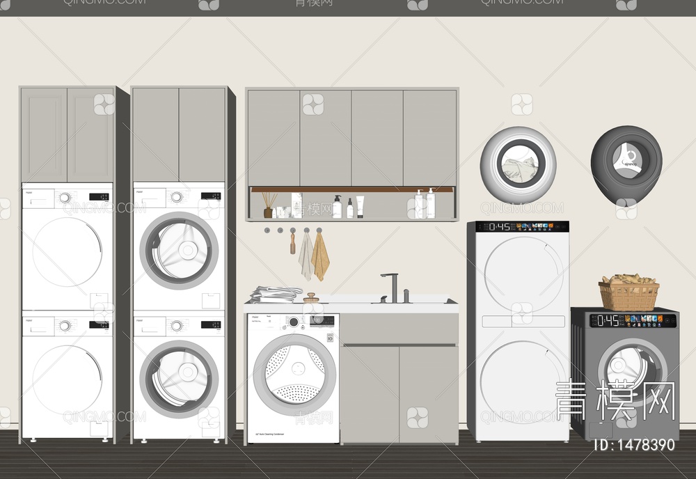 洗衣机 滚筒洗衣机 壁挂洗衣机 烘干机SU模型下载【ID:1478390】