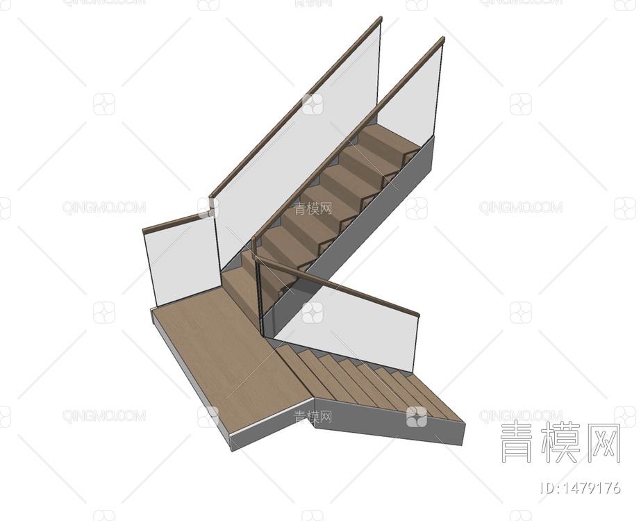 转角楼梯 玻璃扶手楼梯SU模型下载【ID:1479176】
