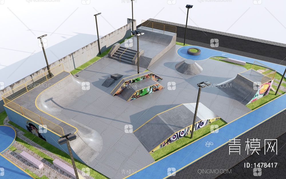 滑板公园 滑板场地 滑板乐园 极限运动乐园SU模型下载【ID:1478417】